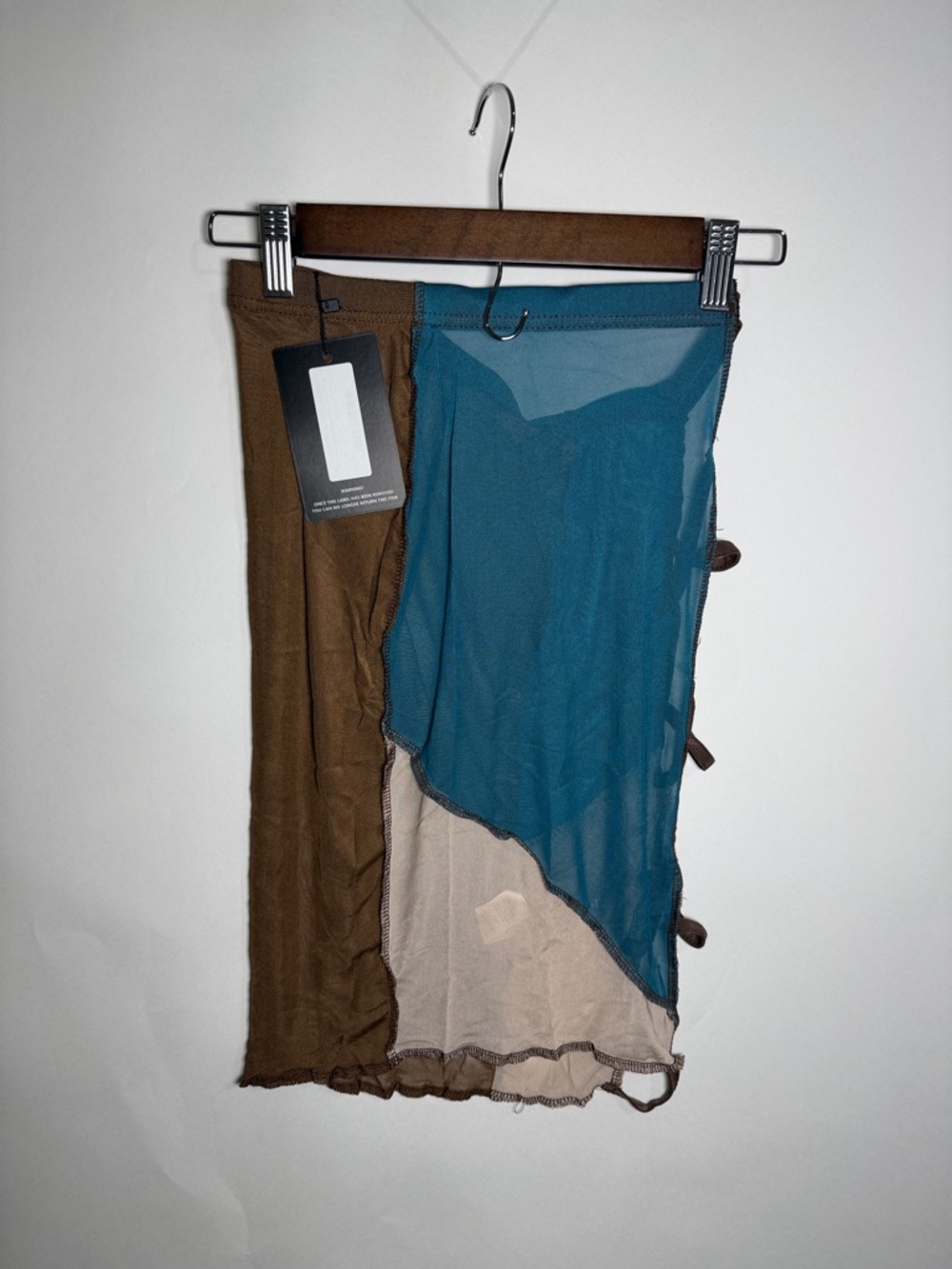 PrettyLittleThing Teal, Brown and Cream Asymmetric Layered Skirt